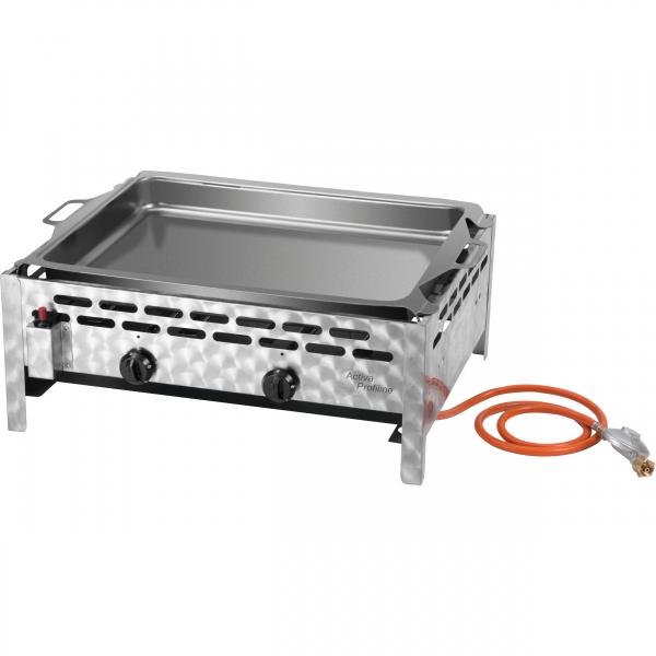 ACTIVA Grill 2-flammig Gastrobräter mit Stahlpfanne, Gasgrill